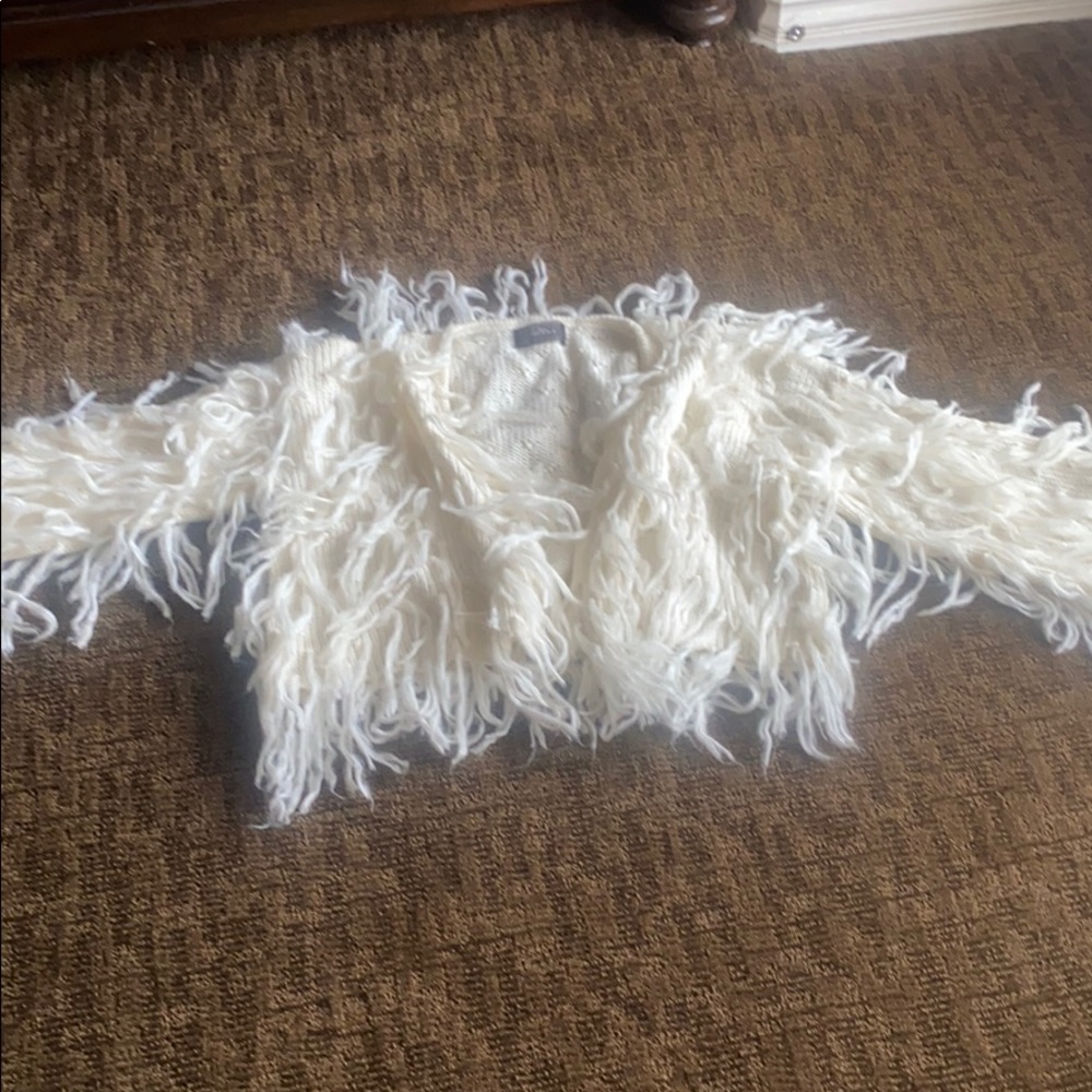 White fuzzy cardigan size medium